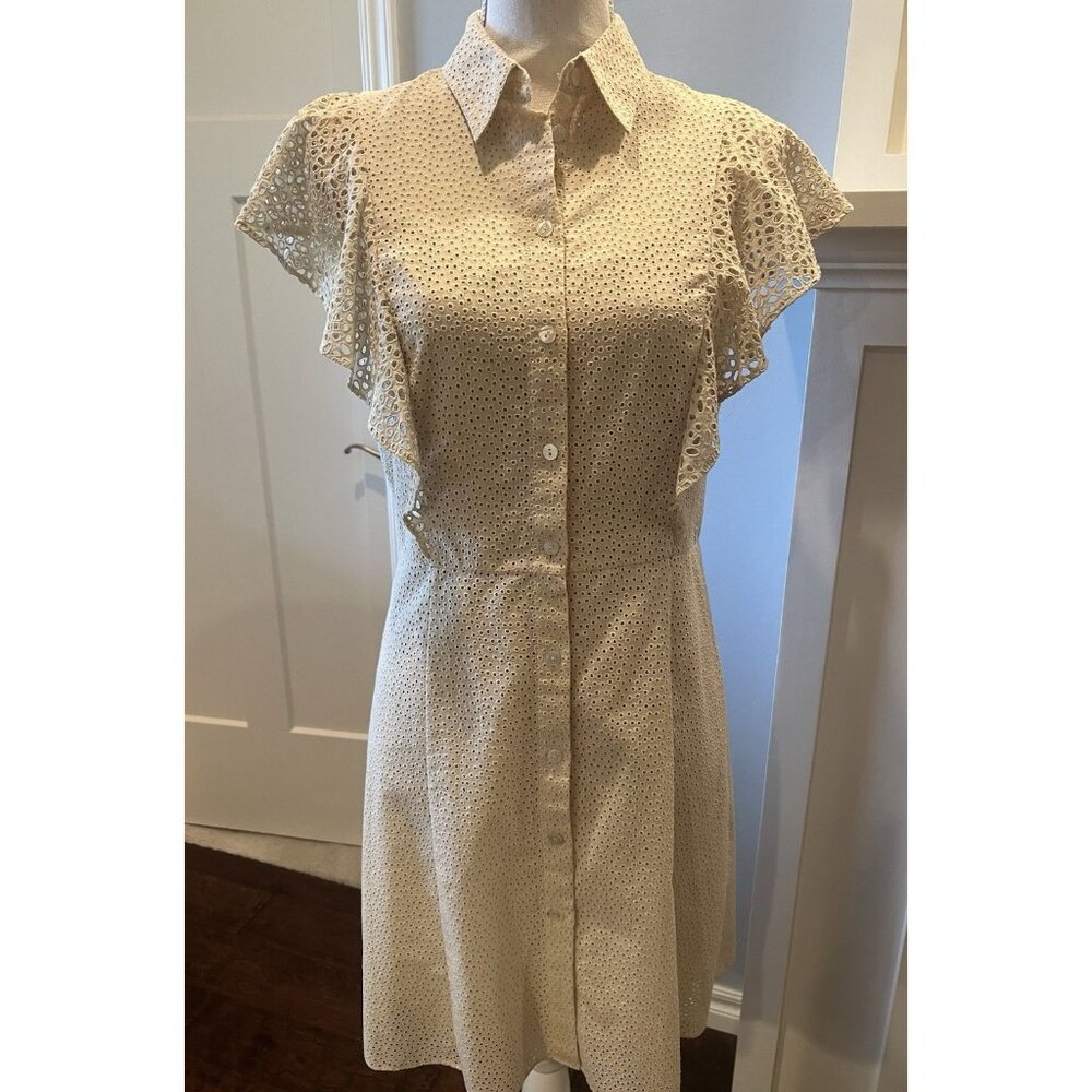 Theory Cream Eyelet Button-Front Shirt Dress